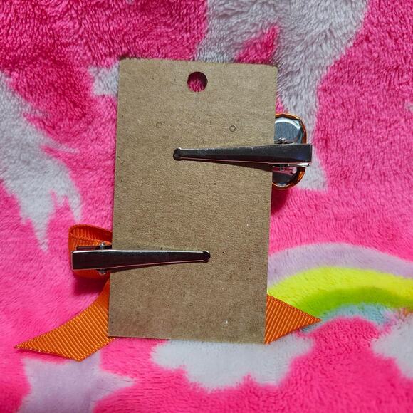 Orange Bow and Monster Tab Hair Clip Set - Picture 2 of 2